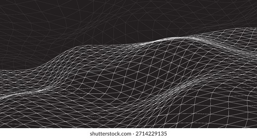 Abstract Digital Wave Mesh Grid Landscape With Flowing White Lines, Modern Tech Background For Design eps10