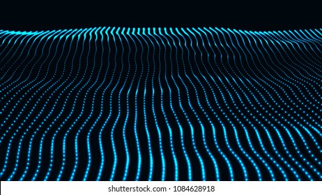 Abstract digital wave particle. Futuristic point wave. Big data. Abstract wave in dark background.