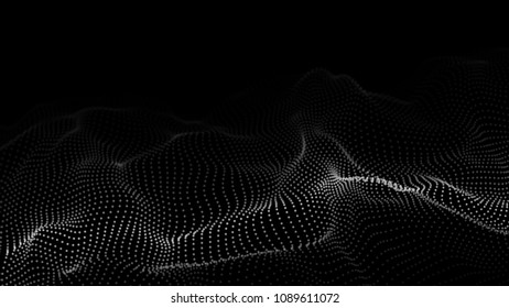 Abstract digital wave particle. Futuristic point wave. Big data. Abstract wave in dark background.