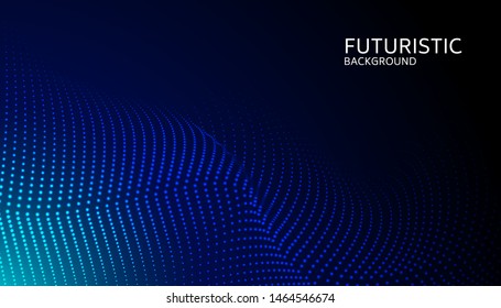 Abstract digital wave particle on blue background. Big data visualization concept. Vector Illsutration.