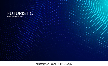 Abstract digital wave particle on blue background. Big data visualization concept. Vector Illsutration.