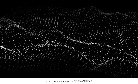 Abstract digital wave of particles. Futuristic point wave. Landscape background vector.  Vector illustration