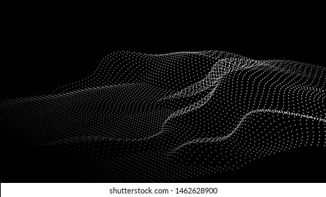 Abstract digital wave of particles. Futuristic point wave. Landscape background vector.  Vector illustration