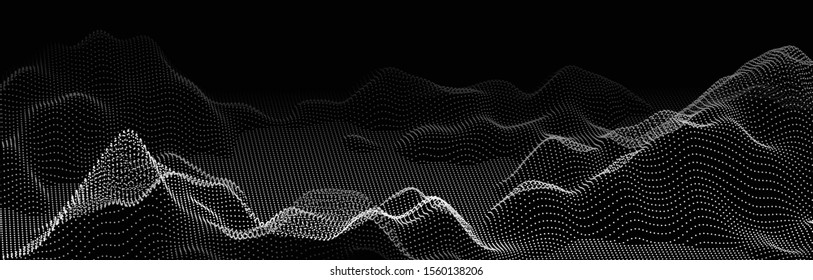 Abstract digital wave of particles. Futuristic point wave. Landscape background vector. Vector illustration