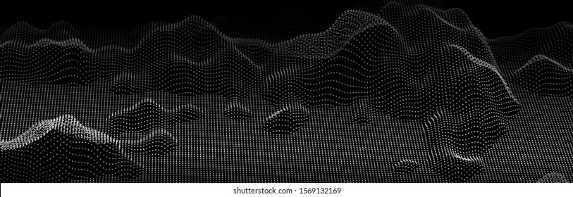 Abstract digital wave of particles. Futuristic point wave. Landscape background vector. Vector illustration