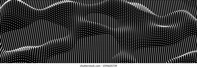 Abstract digital wave of particles. Futuristic point wave. Landscape background vector. Vector illustration