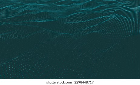 Resumen de la ola digital de partículas. Ola de punto futurista. Vector de fondo de tecnología. Representación 3D.