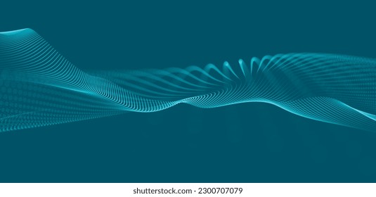 Resumen de la ola digital de partículas. Ola de punto futurista. Vector de fondo de tecnología. Representación 3D.