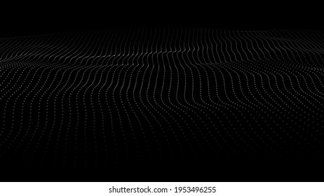 Resumen de la ola digital de partículas. Estructura de conexión de red. Ola de punto futurista. Gran cantidad de datos. Antecedentes abstractos. Vector