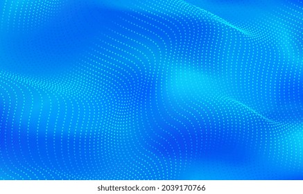 Abstract digital wave particles on blue background. 3d abstract sci-fi user interface concept with gradient dots and lines. Artificial intelligence. Big data visualization concept. Vector illustration