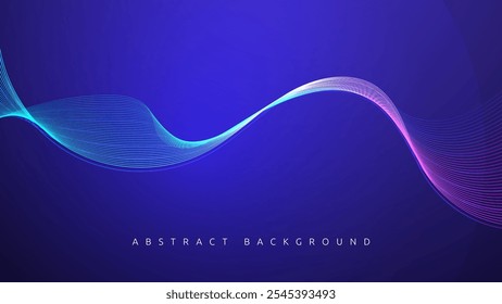 Abstract Digital Wave Pattern with Blue and Pink Hues on a Dark Blue Background. glowing wave lines. Dynamic wave. Modern flowing wavy lines. Futuristic technology concept.