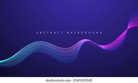 Abstract Digital Wave Pattern with Blue and Pink Hues on a Dark Blue Background. glowing wave lines. Dynamic wave. Modern flowing wavy lines. Futuristic technology concept.