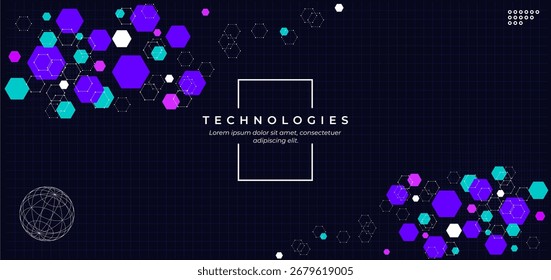 Abstract digital wave technology template. Digital technology and big data concept. Abstract visual for screen template. Geometric artificial intelligence tech background.