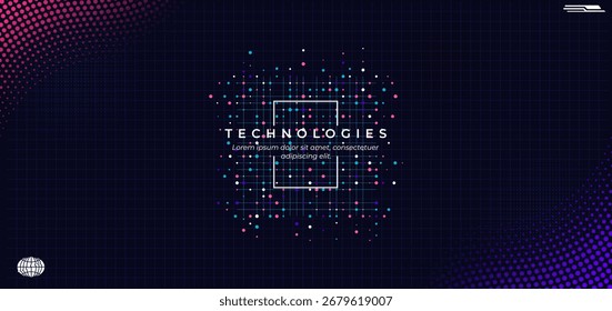 Plantilla Abstractas de tecnología de onda digital. Tecnología digital y concepto de big data. Abstractas visual para la Plantilla de pantalla. Fondo de tecnología de inteligencia artificial geométrica.