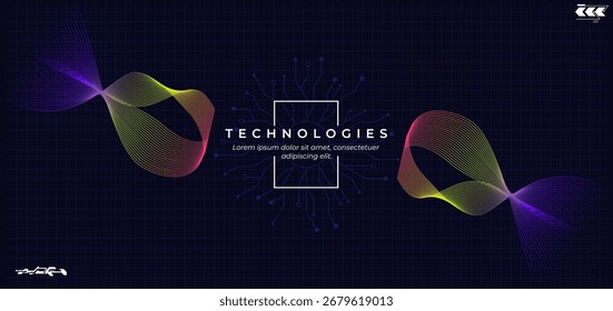 Plantilla Abstractas de tecnología de onda digital. Tecnología digital y concepto de big data. Abstractas visual para la Plantilla de pantalla. Fondo de tecnología de inteligencia artificial geométrica.