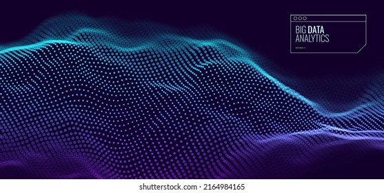 Abstract Digital Waves of Particles. Futuristic Blockchain Technology Wave. Big Data Visualization. 3D Virtual Space VR Cyberspace. Crypto Currency Concept. Vector Illustration.