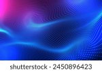 Abstract digital waving 3d particle technology background design. Futuristic moving dots particles, hi-tech and big data visualization for brochures, flyers, magazine, business card, banner. Vector.