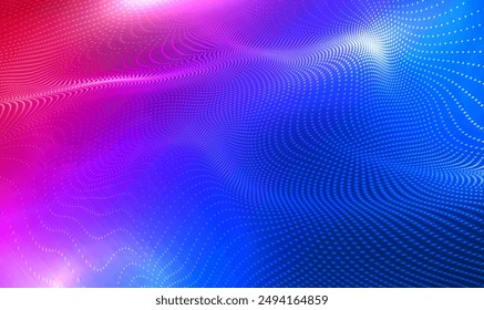 Abstract digital waving 3d particle technology background. 3d wave point fractal. Futuristic moving dots particles, hi-tech and big data visualization for brochures, magazine, card, banner. Vector.