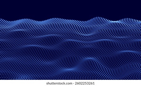 Abstract digital waving 3d particle technology background design. Futuristic moving dots particles, hi-tech and big data visualization Vector.