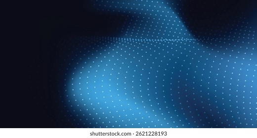 Abstrato digital ondulação 3d projeto de fundo de tecnologia de partículas. Partículas de pontos móveis futuristas, visualização de alta tecnologia e big data para folhetos, folhetos, revistas, cartões de visita, banner. Vetor.