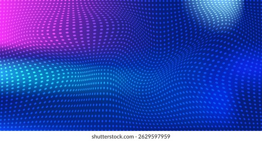 Abstrato digital ondulação 3d projeto de fundo de tecnologia de partículas. Partículas de pontos móveis futuristas, visualização de alta tecnologia e big data para folhetos, folhetos, revistas, cartões de visita, banner. Vetor.
