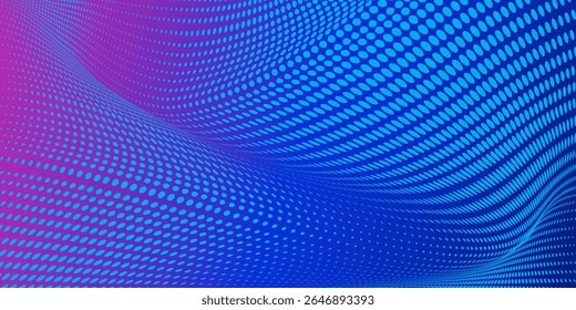 Abstrato digital ondulação 3d projeto de fundo de tecnologia de partículas. Partículas de pontos móveis futuristas, visualização de alta tecnologia e big data para folhetos, folhetos, revistas, cartões de visita, banner. Vetor.