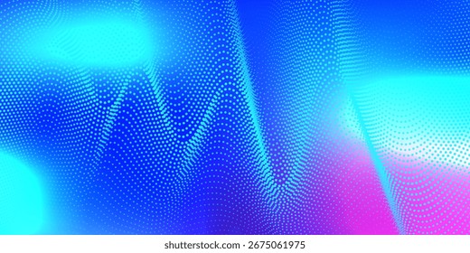 Abstract digital waving 3d particle technology background design. Futuristic moving dots particles, hi-tech and big data visualization for brochures, flyers, magazine, business card, banner. Eps10