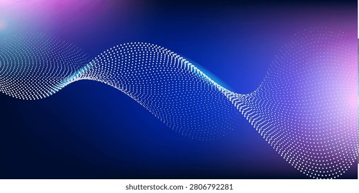 Abstract digital waving 3d particle technology background design. Futuristic moving dots particles, hi-tech and big data visualization for brochures, flyers, magazine, business card, banner. Vector.