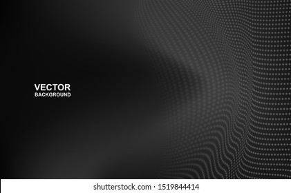 Abstract. Digital wavy doted black background. Technology concept. vector.