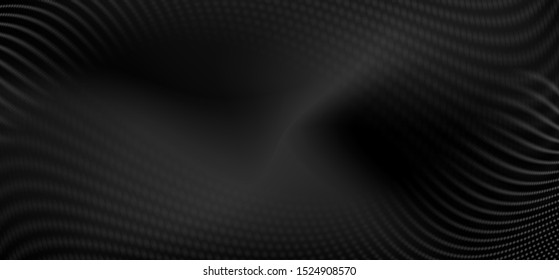 Abstract. Digital wavy doted black background. Technology concept. vector.