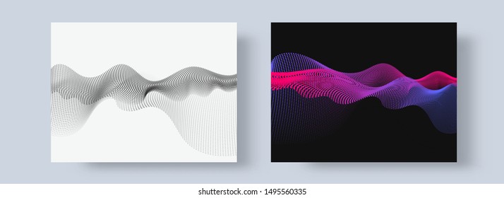 Abstract digital wavy particles background in two color option.