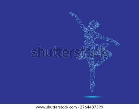Abstract Digital Wireframe Ballerina Dancer Performing Graceful Leap