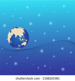 Abstract digital world global and lines wave grid vector. Technology wireframe. Warped 3d Grid, Digital mesh for banners