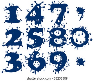 Abstract digits symbols as form of blue drop. Vector illustration.