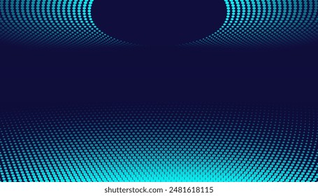 Fondo azul oscuro dimensional Abstractas, patrón de cuadrícula de lunares de medio tono. Ilustración vectorial de red de Tecnología