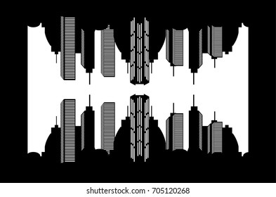 abstract dimensional vector cityscape illustration. upside down reflection of modern futuristic city
