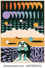 Abstract Dimensions Poster, Geometric Shapes, Colorful Background