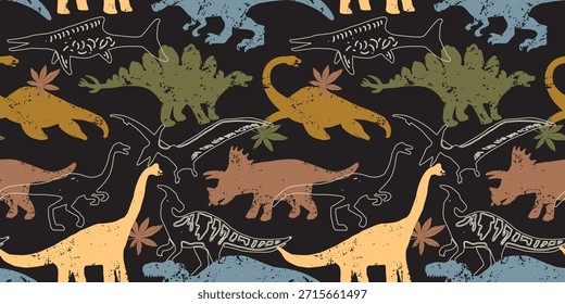Abstractas patrón sin fisuras de dinosaurio en tonos tierra en negro para la tela de moda y el diseño de la superficie