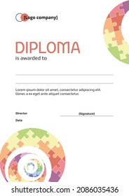 Abstrakte Diplomvorlage mit Mustern von bunten Rätsel. Diplom der Gewinner von Sport-, Wissenschafts- und Bildungswettbewerben.