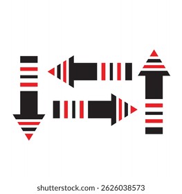 "Abstract Directional Arrows Design with Red and Black Stripes"
