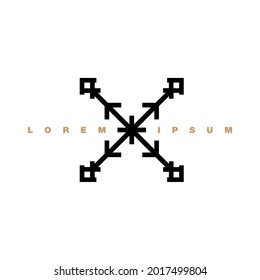 Resumen de enfoque direccional mínima inspiración del símbolo de diseño del logo para viajes, rutas, dirección, enfoque, emblema abstracto con arte de línea moderna.