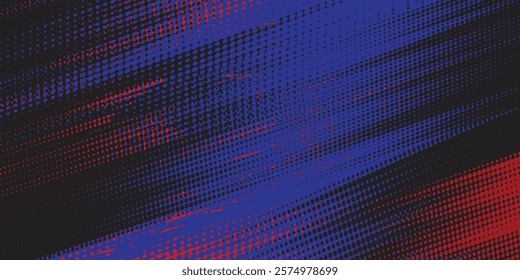 Abstract Dirty blue red black Grunge Background with Halftone Effect. Sports Background with red blue Brush

