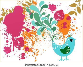 fondo abstracto de suciedad con pájaro lindo, arte creativo