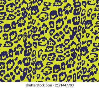 Abstract Dirty Leopard Jaguar Animal Skin Spots Seamless Pattern Monochrome Style Bright Trendy Fashion Colors Modern Design Perfect for Allover Fabric Print Neon Green Navy Blue Tones