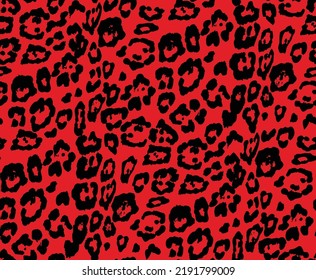 Abstract Dirty Leopard Jaguar Animal Skin Spots Seamless Pattern Monochrome Style Bright Trendy Fashion Colors Modern Design Perfect for Allover Fabric Print Red Black Tones