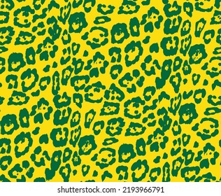 Abstract Dirty Leopard Jaguar Animal Skin Spots Seamless Pattern Monochrome Style Bright Trendy Fashion Colors Modern Design Perfect for Allover Fabric Print Yellow Green Tones