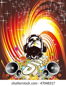 Abstract Disco Dance Event Background with Music Design Elements