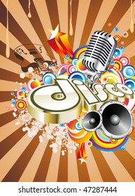 Abstract Disco Dance Event Background with Music Design Elements