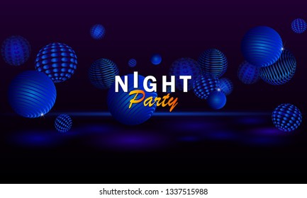 Abstract disco dance night party poster  design backgorund. Creaive flyer music show entertainment night club. Abstract background with 3d spheres. Horizontal banner or poster design - Vector