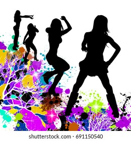 Abstract disco dancing girls. Vector